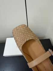 THE ROW 26S MARY JANE BALLET FLATS IN BEIGE SUEDE AND CALFSKIN