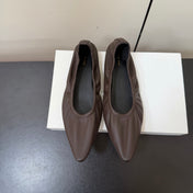 THE ROW 26S POINTED TOE BALLET FLATS IN CHOCOLATE BROWN LAMBSKIN