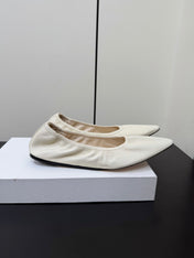 THE ROW 26S POINTED TOE BALLET FLATS IN IVORY WHITE LAMBSKIN