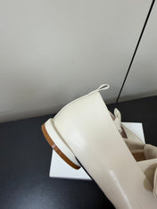 THE ROW 26S BALLET FLATS IN IVORY WHITE KNOT DETAIL CALFSKIN WITH SQUARE TOE