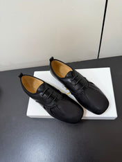 THE ROW 26S LACE UP DERBY FLATS IN BLACK CALFSKIN  WITH SQUARE TOE
