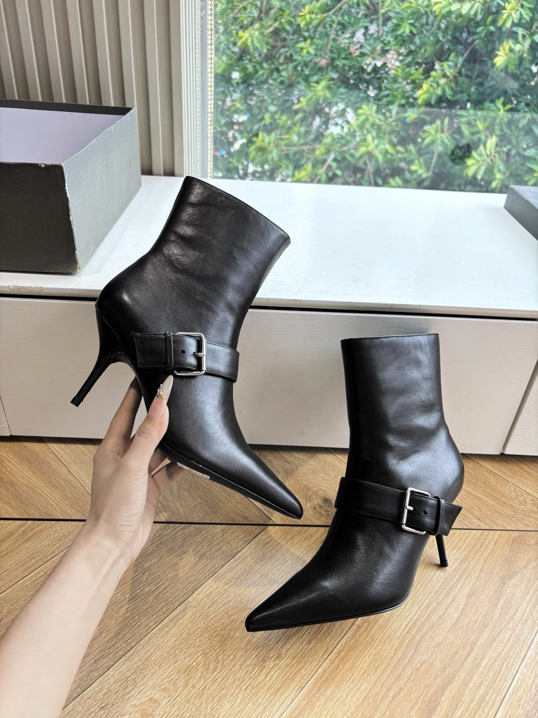 BALENCIAGA 25S ANKLE BOOTS WITH ZIPPER IN BLACK COW LEATHER SILVER HARDWARE