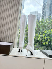 BALENCIAGA 25S HIGH BOOTS WITH ZIPPER IN WHITE COW LEATHER