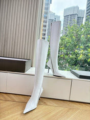 BALENCIAGA 25S HIGH BOOTS WITH ZIPPER IN WHITE COW LEATHER