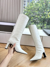 BALENCIAGA 25S HIGH BOOTS IN WHITE EMBOSSED COW LEATHER