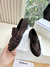 YSL 25S LOAFERS IN DARK BROWN SUEDE