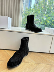 YSL 25S ANKLE FLAT BOOTS IN BLACK SUEDE WITH SIDE ZIPPER