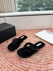 ALAIA 26S THONG SANDALS IN BLACK VELVET