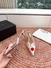 ALAIA 26S POINTED-TOE MULE HEELS IN NUDE PINK LAMBSKIN AND TRANSPARENT PVC