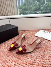 ALAIA 26S POINTED-TOE MULE HEELS IN DARK RED LAMBSKIN AND TRANSPARENT PVC