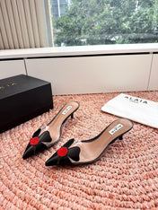 ALAIA 26S MULE HEELS IN BLACK LAMBSKIN AND TRANSPARENT PVC
