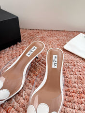 ALAIA 26S POINTED-TOE MULE HEELS IN WHITE LAMBSKIN AND TRANSPARENT PVC