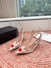 ALAIA 26S POINTED-TOE SLINGBACK HEELS IN NUDE PINK LAMBSKIN AND TRANSPARENT PVC
