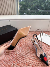 ALAIA 26S SLINGBACK HEELS IN BLACK LAMBSKIN AND TRANSPARENT PVC