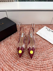 ALAIA 26S SLINGBACK HEELS IN DARK RED LAMBSKIN AND TRANSPARENT PVC