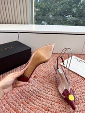 ALAIA 26S SLINGBACK HEELS IN DARK RED LAMBSKIN AND TRANSPARENT PVC