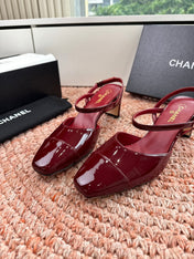 CHANEL 26S SQUARE TOE HIGH HEELS SLINGBACKS IN RED CALFSKIN