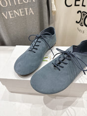 THE ROW 26S MINIMAL LACE-UP SHOES IN SLATE BLUE SUEDE