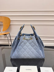 CHANEL 25S HOBO BAG 30 IN BLUE DENIM WITH GOLD HARDWARE