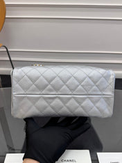 CHANEL 25S HOBO BAG 30 IN SILVER CAVIAR WITH GOLD HARDWARE