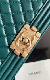 CHANEL 25S BOY BAG 25 IN DARK GREEN LAMBSKIN