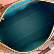 GUCCI 26S OPHIDIA MEDIUM BOSTON BAG 30 IN WARM BEIGE AND BROWN CANVAS