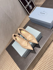 PRADA 26S POINTED TOE PUMPS 55MM IN NUDE SHEEPSKIN WITH LOGO