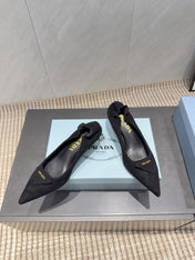 PRADA 26S PUMPS 55MM IN BLACK SUEDE WITH LOGO