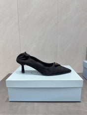 PRADA 26S PUMPS 55MM IN BLACK SUEDE WITH LOGO