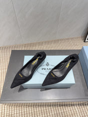 PRADA 26S PUMPS 55MM IN BLACK SUEDE WITH LOGO