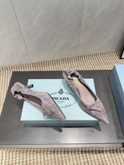 PRADA 26S PUMPS 55MM IN TAUPE BROWN SUEDE WITH LOGO