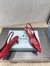 PRADA 26S POINTED TOE SLINGBACK HIGH HEELS 55MM IN DEEP WINE RED SHEEPSKIN WITH LOGO
