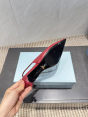 PRADA 26S POINTED TOE SLINGBACK HIGH HEELS 55MM IN DEEP WINE RED SHEEPSKIN WITH LOGO