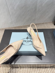 PRADA 26S POINTED TOE SLINGBACK HIGH HEELS 55MM IN NUDE SHEEPSKIN WITH LOGO