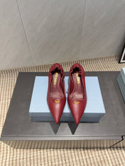 PRADA 26S POINTED TOE PUMPS 55MM IN DEEP WINE RED SHEEPSKIN