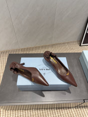 PRADA 26S POINTED TOE PUMPS 55MM IN CHOCOLATE BROWN SHEEPSKIN