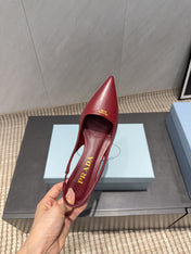 PRADA 26S POINTED TOE SLINGBACK HIGH HEELS 55MM IN DARK RED SHEEPSKIN