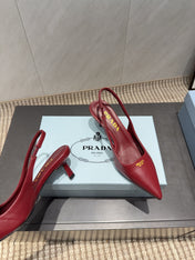 PRADA 26S POINTED TOE SLINGBACK HIGH HEELS 55MM IN DARK RED SHEEPSKIN