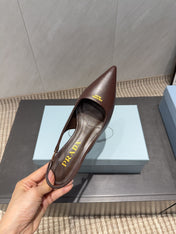 PRADA 26S POINTED TOE SLINGBACK HIGH HEELS 55MM IN DARK BROWN SHEEPSKIN
