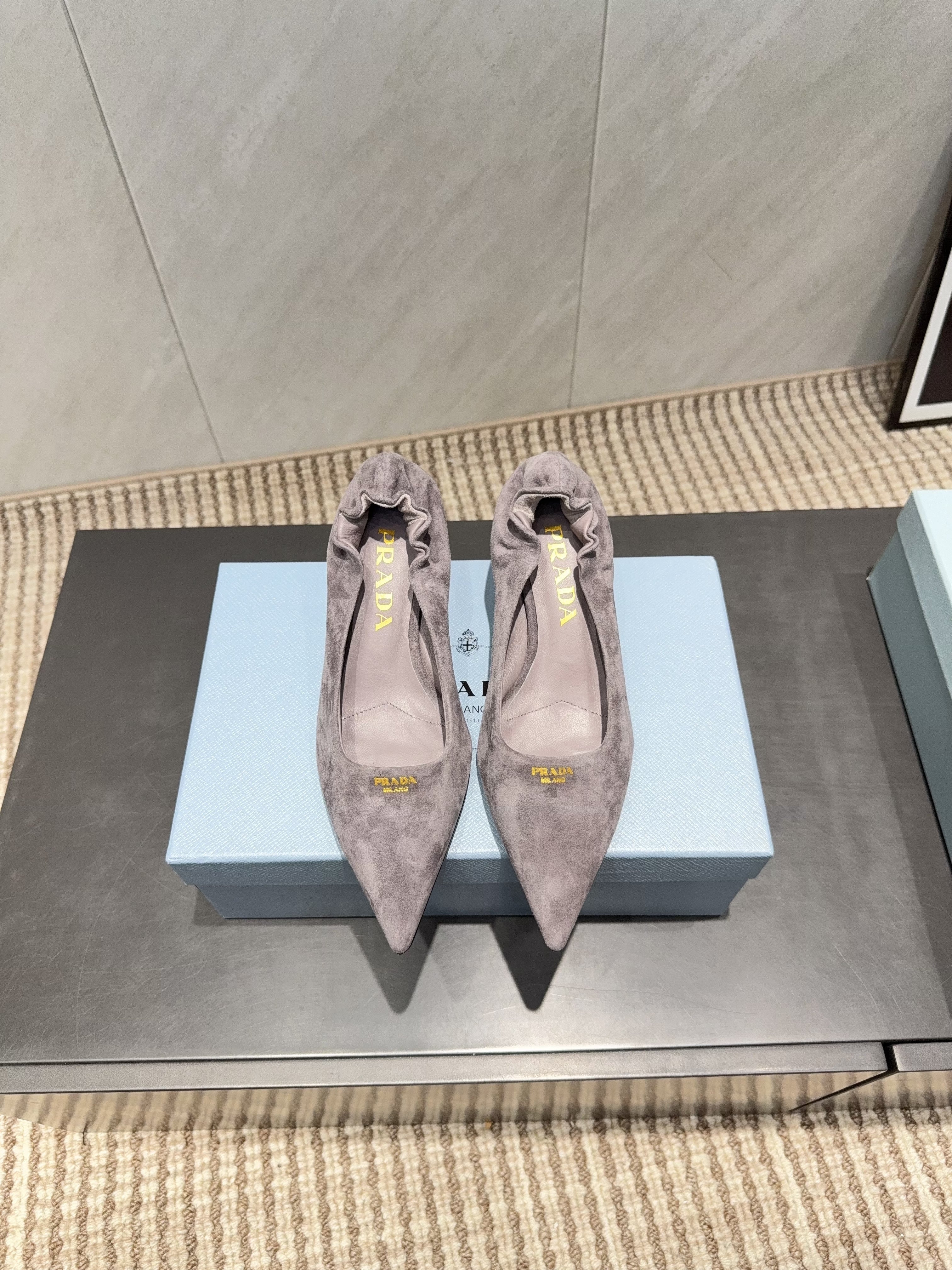 PRADA 26S PUMPS 55MM IN TAUPE BROWN SUEDE