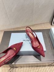 PRADA 26S POINTED TOE SLINGBACK HIGH HEELS 55MM IN DARK RED SUEDE