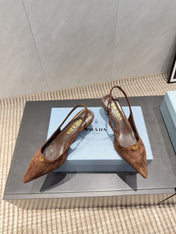 PRADA 26S POINTED TOE SLINGBACK HIGH HEELS 55MM IN BROWN SUEDE