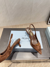 PRADA 26S POINTED TOE SLINGBACK HIGH HEELS 55MM IN BROWN SUEDE