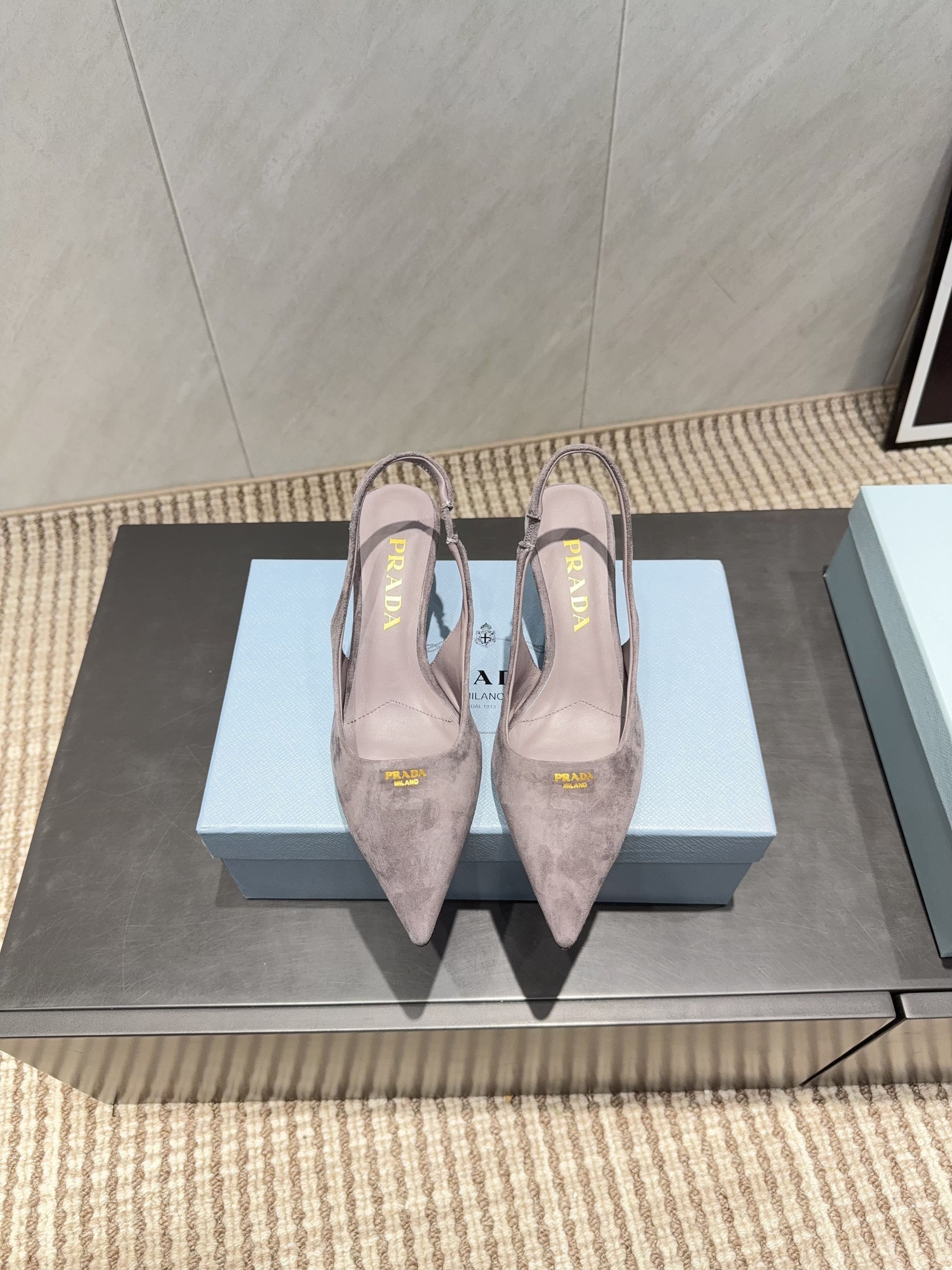 PRADA 26S POINTED TOE SLINGBACK HIGH HEELS 55MM IN TAUPE BROWN SUEDE