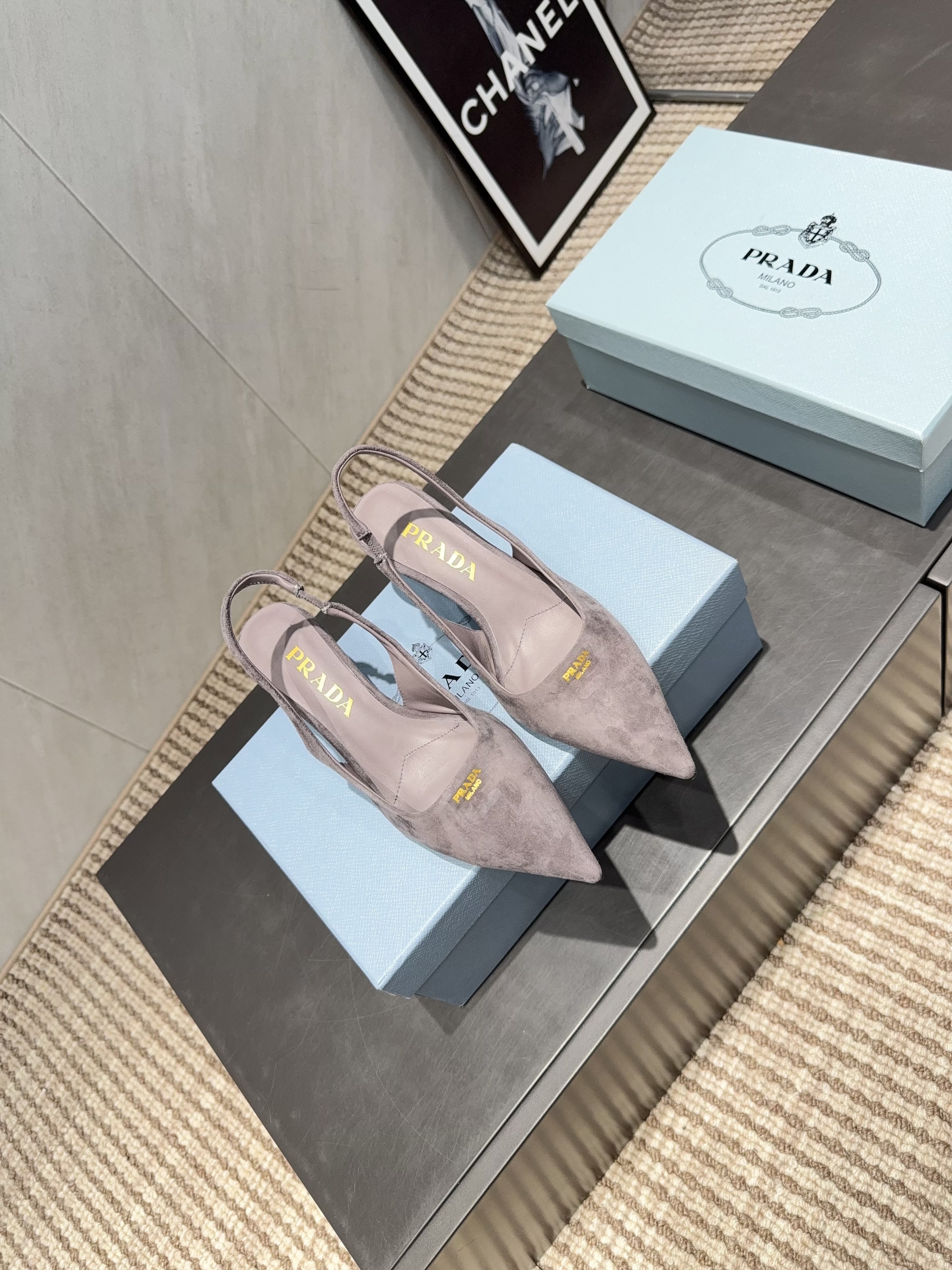 PRADA 26S POINTED TOE SLINGBACK HIGH HEELS 55MM IN TAUPE BROWN SUEDE