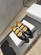 CELINE 26S BALLET FLATS IN BLACK CALFSKIN