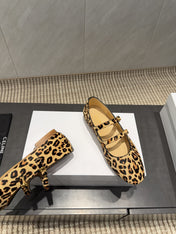 CELINE 26S BALLET FLATS IN LEOPARD PRINT FUR