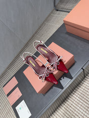 MIUMIU 26S SLINGBACK 55MM IN DARK RED CALFSKIN WITH BOW