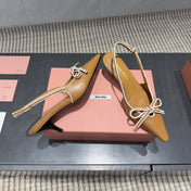 MIUMIU 26S SLINGBACK 55MM IN CARAMEL BROWN CALFSKIN WITH BOW