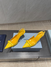 PRADA 26S POINTED TOE SLINGBACK HIGH HEELS 85MM IN BRIGHT YELLOW CALFSKIN WITH BOW